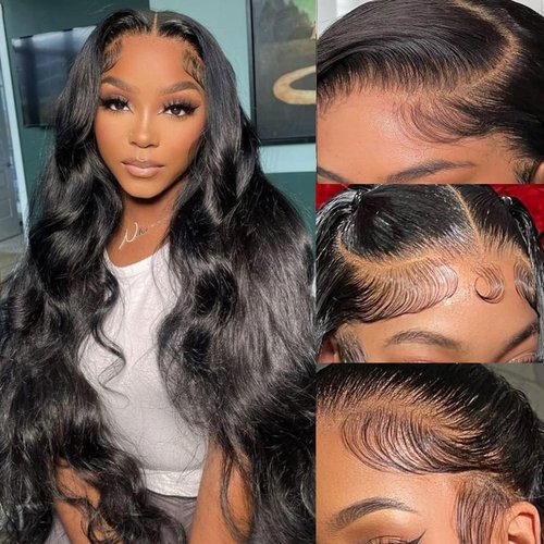 IUPin 13x4 Body Wave Lace Front Wigs Human Hair Pre Plucked Glueless HD Transparent Lace Frontal Wigs for Black Women 180 Density Brazilian Human Hair Wig with Baby Hair 20 Inch Bleached Knots