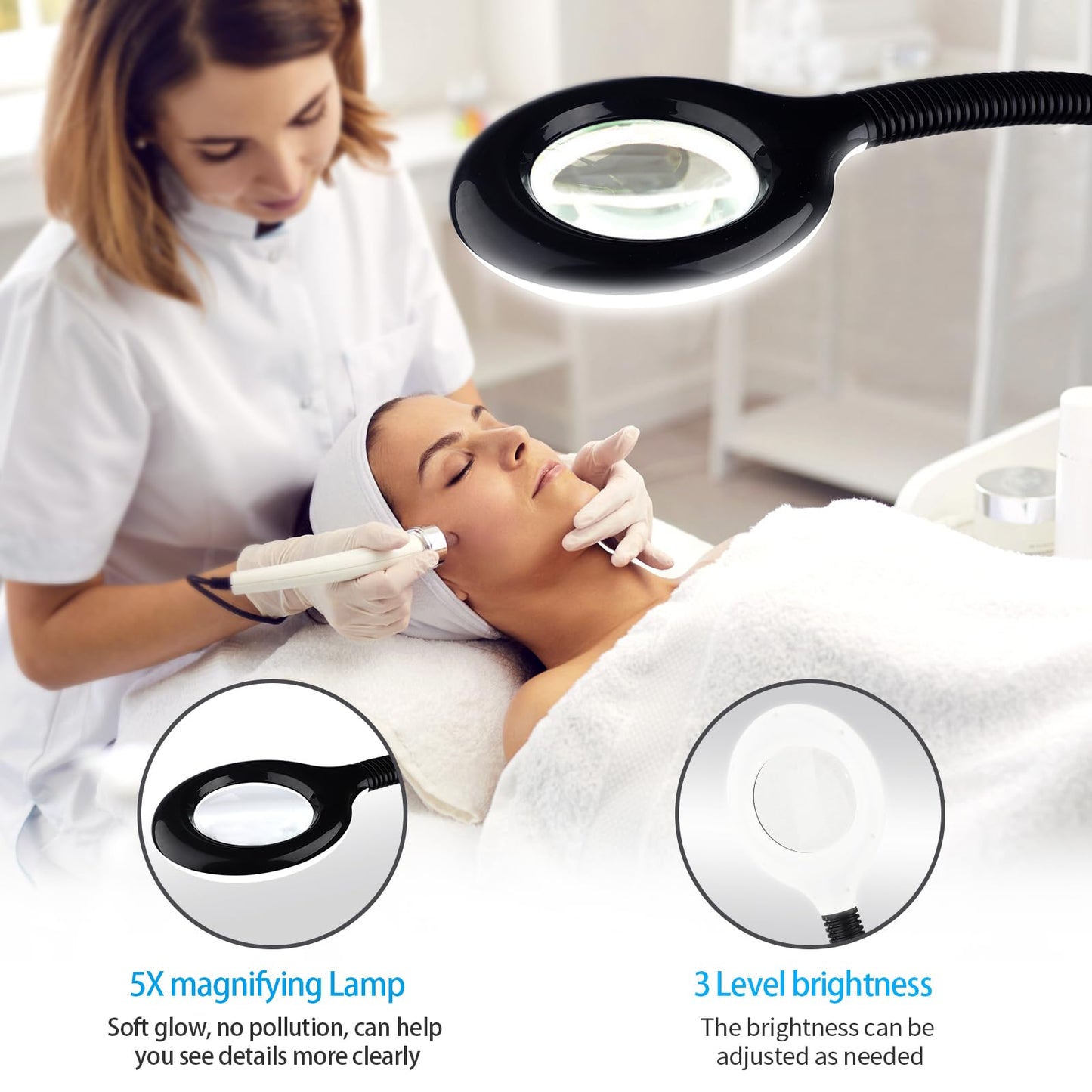 Professional Facial Steamer on Wheels, 2-in-1 Facial Steamers with 5X Magnifying Lamp, Facial Steamer for Facial Deep Cleaning, Facial Humidifier for Spa, Salon and at Home Use