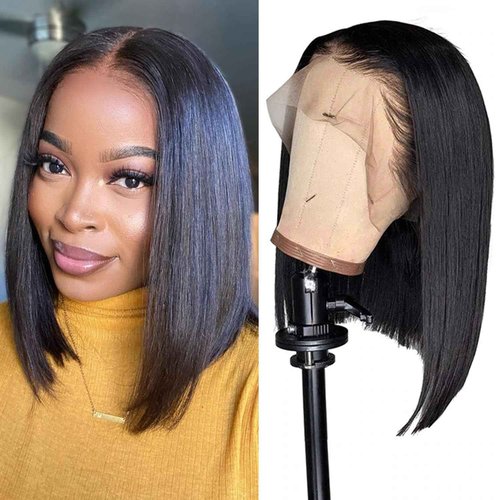 Brazilian Straight Bob Wig Human Hair 14 inch 13x4 HD Lace Front Wigs 180 Density Glueless Pre Plucked with Baby Hair 180% Density Glueless Short Human Hair Wigs for Black Women Natural Color