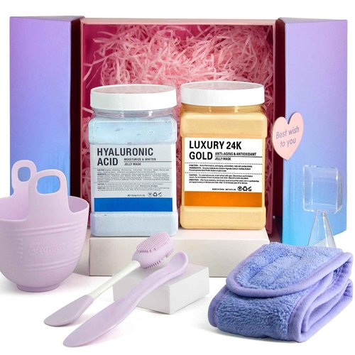 Ouhans Jelly Mask Set,Hyalorunic Acid Jelly Masks For Facials Professional,24k Hydro Jelly Mask, Jelly Face Mask, Facial Mask Mixing Bowl Set And Headband, Gift set for women'sDay, Skin care set
