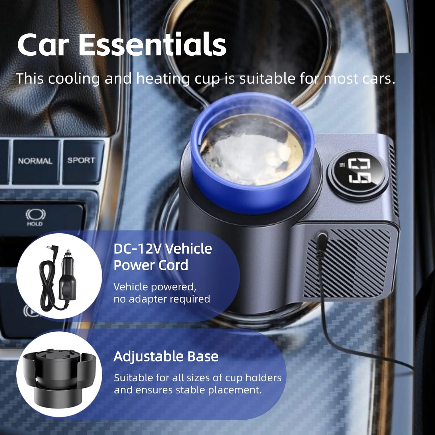 2-in-1 Car Cup Warmer Cooler, Temperature Control Smart Cup Holder for Car, 12V Universal Car Tumbler Holder, for Coffee Baby Bottles Drinks Cooling Heating