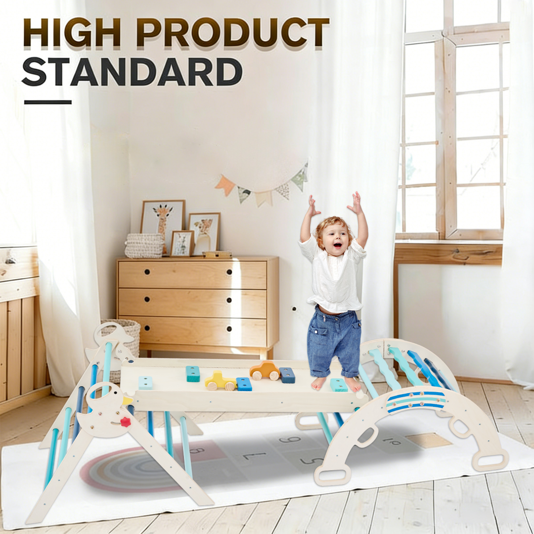 9-in-1 Wooden Indoor Climbing Set - Blue Toddler Gym