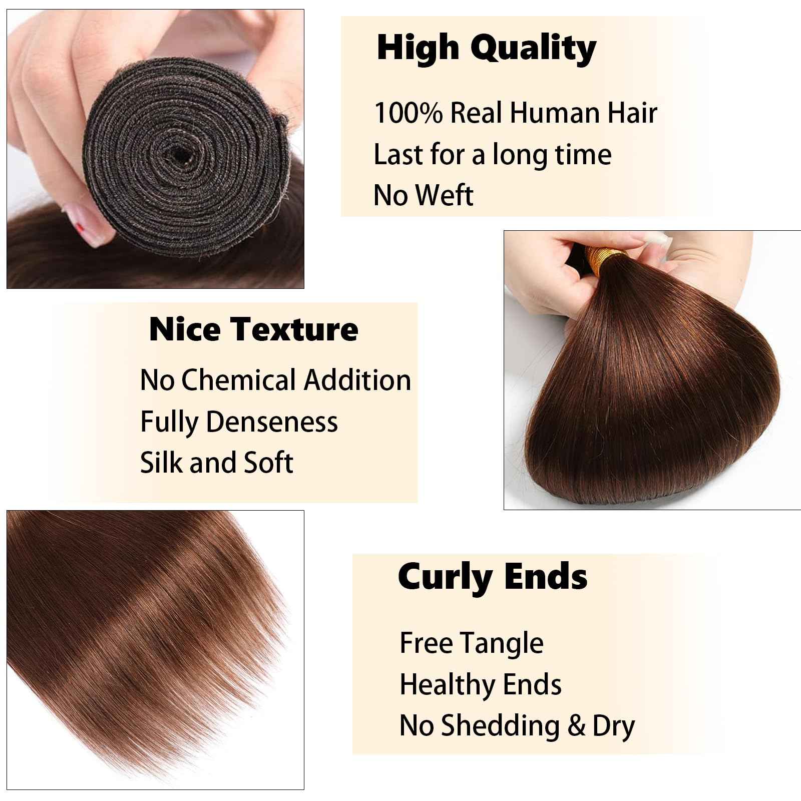 Habiliana Bundles Human Hair 24 26 28 Inch Straight Dark Brown 4 Human Hair Bundles 11A Unprocessed Brazilian Virgin Quick Weave Hair Extensions for Black Women