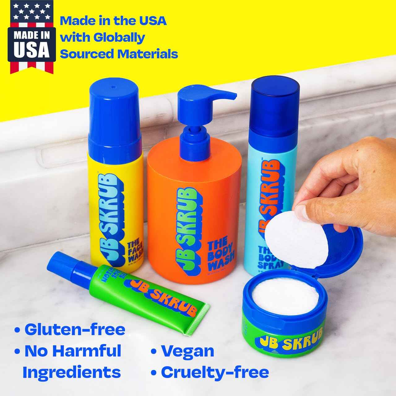 JB SKRUB The Ultimate Bundle - Complete Skin Care Set for Kids, Tweens, and Teens, Includes Body Wash, Body Spray, Acne Face Wash, Pads, and Lotion