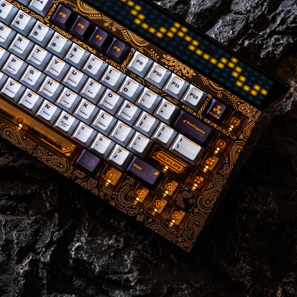 Angry miao Gold Paisley 75 Key Wireless Mechanical Gaming Keyboard, Electronic PC Computer Keyboards for Tri-Mode Connection, Leaf Spring Mount Custom Internals Hotswapable Switch Bundle