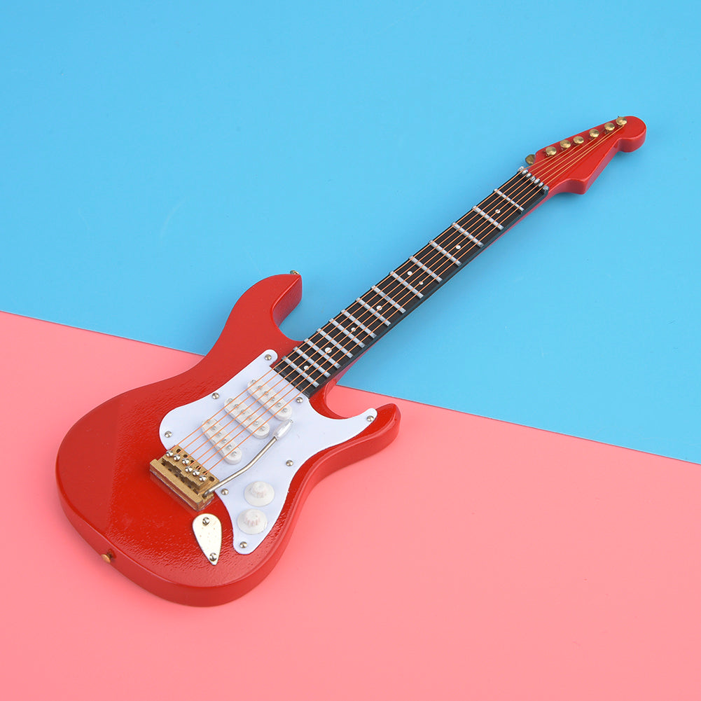 Mini Wooden Electric Guitar Model Ornament with Stand - Red