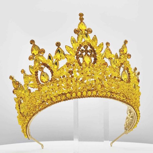 Tall Pageant Crowns for Girls Yellow Stones Royal Queen Tiaras for Adult Extra Large Wedding Headband Princess Quinceanera Prom Costume Cosplay Headpieces