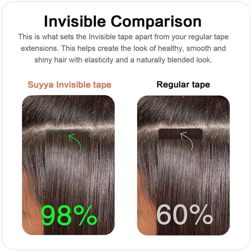 SUYYA Invisible Tape in Hair Extensions Human Hair Darkest Brown Seamless Injected Hand-Tied Pro Quality Virgin Human Hair 20PCS 50G/Pack Straight Tape Ins(18 inch #2 Darkest Brown)
