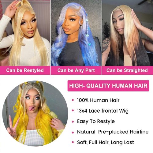 XFMF Straight Lace Front Wigs, 13x4 HD Transparent Straight Lace Frontal Wigs Human Hair with Baby Hair 180% Density Bleached Knots Virgin Glueless Human Hair Wigs (Blonde, 22 inch)
