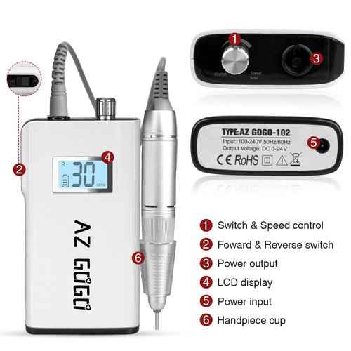 AZ GOGO Nail Drill Machine + Ceramic Nail Drill Bits