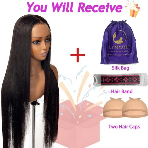 18 Inch Straight Lace Front Wigs Human Hair Pre Plucked 180% Density Glueless Wigs Human Hair 13x4 HD Transparent Human Hair Lace Frontal Natural Hairline Brazilian Virgin Hair for Women Natural