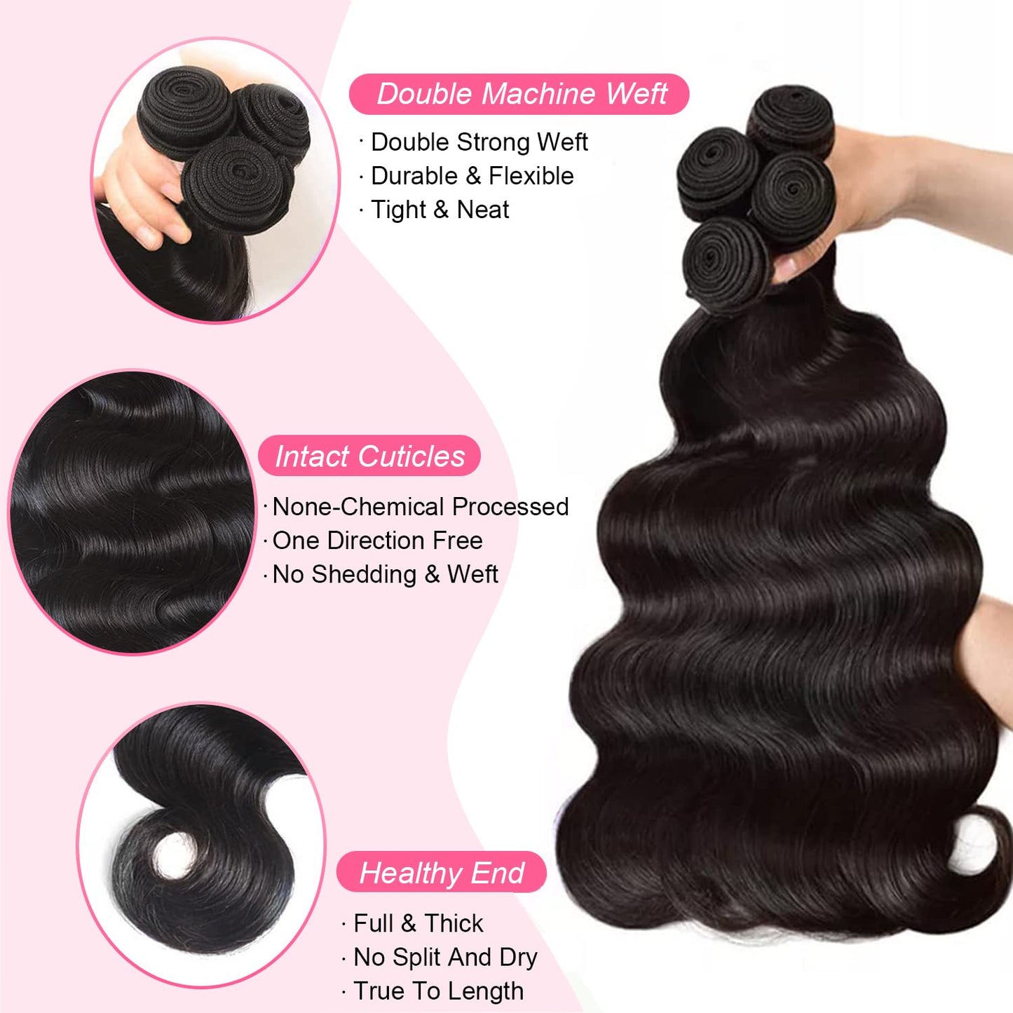 Hswpawk Human Hair Bundles 18 18 18 Inch Body Wave 3 Bundles Human Hair 12A Grade 100% Unprocessed Brazilian Virgin Hair Bundles Human Hair Extensions for Women Natural Black Color