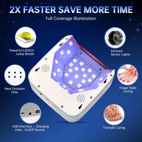 CHRISTINE SHELLY UV Nail Lamp Nail Dust Collector, 72W Rechargeable Sparkly Wireless Nail Dryer, Powerful Vacuum Fan Vent Dust Collector Extractor Dust Suction Machine for Acrylic Nails Polishing, Na