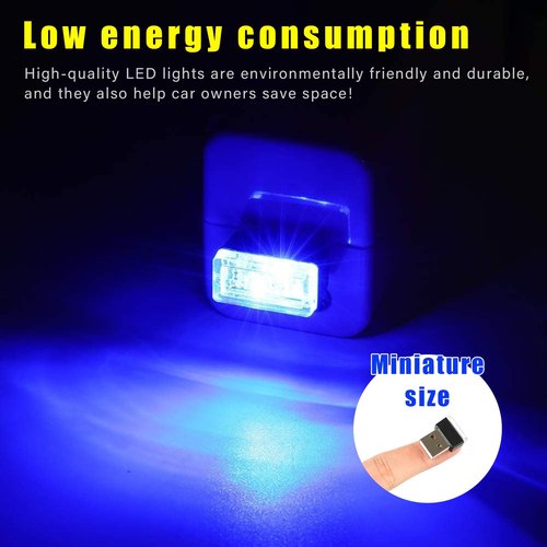 Augeny 4 PCS USB LED Car Interior Atmosphere Lamp, Plug-in USB Decor Night Light, Portable Auto Ambient Lighting Kit, Universal Vehicle Interior Accessories for Most Cars (White & Blue)