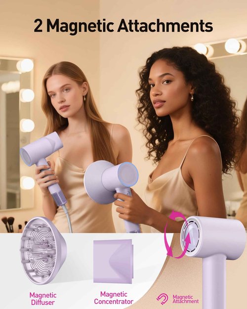 High-Speed Hair Dryer, 160,000 RPM Brushless Motor for Ultra-Fast Drying,500M Ionic Negative for Frizz Reduce, Low Noise Thermo-Control Blow Dryer with Diffuser for Curly Hair Women and Men,Purple
