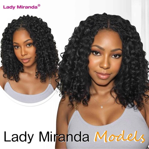 Lady Miranda Double Full Lace Braided Wigs for Black Women 12 Inch Curly Wigs Lightweight Knotless GoGo Curl Wig Synthetic Braided Wigs with Natural Bouncy Curl (Natural Black,12 Inch)