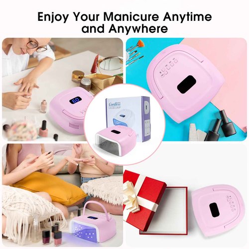 60W Rechargeable LED Nail Lamp, Cordless Gel Lamp with Portable Handle & 42pcs Lamp Beads, Automatic Sensor UV LED Nail Dryer, 4 Timers Professional UV Light for Gel Nails