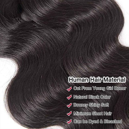 Body Wave Human Hair 3 Bundles (14 16 18) 100% Unprocessed Brazilian Virgin Human Hair Extensions Brazilian Body Wave Weave Bundles Soft and Silky Natural Black Wavy Hair Quick Weave Bundle for Women
