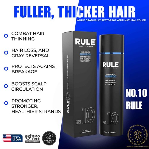 RULE No.10 Grey Reducing Anti-dandruff Volume Boost for Men &Women, Gray Reverse Hair Loss Shampoo for Thinning Hair, Natural DHT Blocker, Hair Thickening Shampoo for Thicker Fuller Hair 6.7oz
