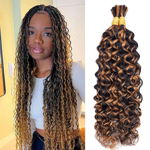 Water Wave Bulk Human Braiding Hair for Boho Braids Human Hair for Braiding No Weft 100% Unprocessed Brazilian Remy Bulk Human Hair 100g Two Bundles/Pack (Water #P1B/30, 24 Inch)