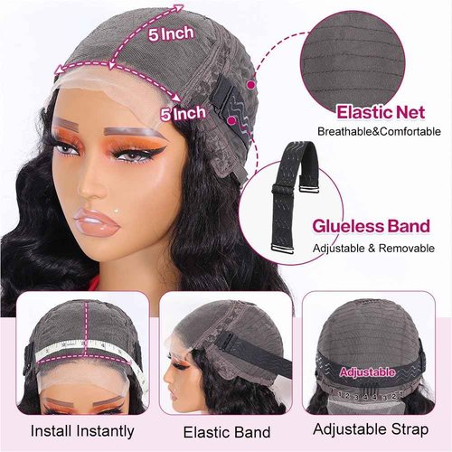 Ailwelia Glueless 5x5 Body Wave Bob Wig Human Hair 200% Density Wigs For Black Women Human Hair Hd Lace Closure Wigs Wear And Go Glueless Closure Bob Wig Human Hair 18inch