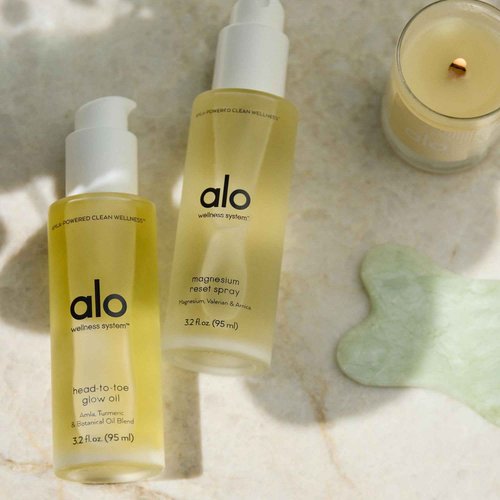 Alo Head-to-Toe Glow Oil + Travel | Glow-Boosting Natural Dry Body Oil | Jojoba, Amla, Aloe & Vitamin E | Hydrates & Nourishes Skin | Citrus Scent | 3.2 + 0.7 Oz