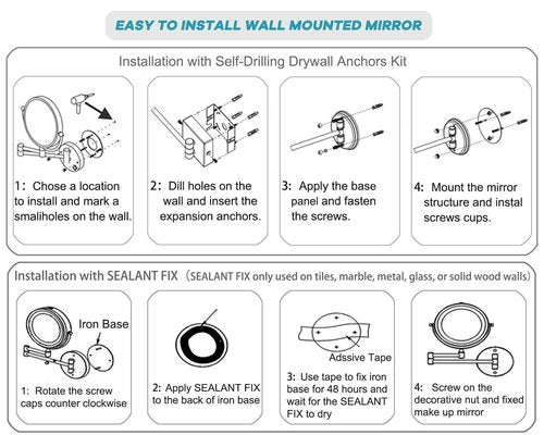 LEDOOLE Brass Wall Mounted Magnifying Mirror with Light 1X/10X, Rechargeable Arm Touch Dimmable 360 Rotation Foldable Bathroom Light up Wall Mirror Extendable, Matte Black