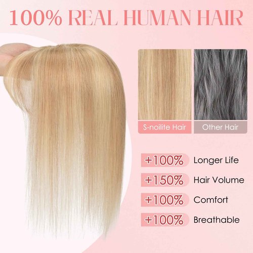 S-noilite Hair Toppers for Women with Bangs Real Human Hair 360° 3D Cover Clip in Bangs 2X6 Coverage Clip in Hairpiece for Women with Thinning Hairline 10Inch(Gloden Brown/Bleach Blonde)
