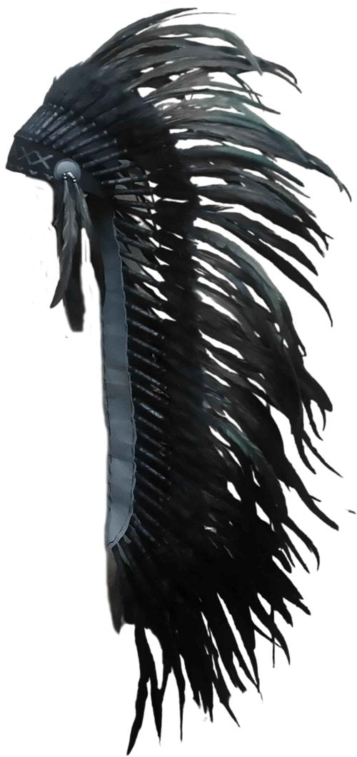 Theworldoffeathers TWF-C33 Extra Large rooster black feather Headdress (43 inch Long)