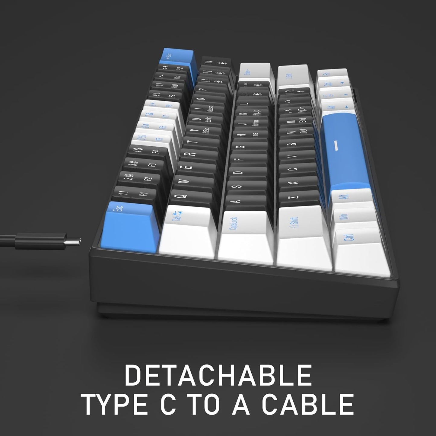 60% Mechanical Gaming Keyboard, White Gaming Keyboard with Red Switches, Detachable Type-C Cable Mini Keyboard with Blue LED Light for/PC/Laptop