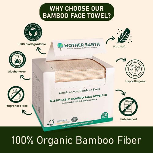 MOTHER EARTH Bamboo Face Towels XL - Hypoallergenic and Disposable Face Wipes | Dry Makeup Removers | Made from Bamboo Viscose | Extra Soft for Sensitive Skin | 200 Towels