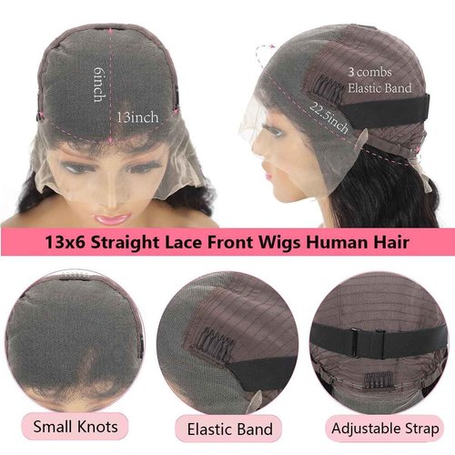Sogram 13x6 Lace Front Wigs Human Hair Pre Plucked 180% Density Straight Glueless Wig HD Transparent Human Hair Lace Front Wigs with Baby Hair Lace Front Wigs for Black Women (28 Inch)