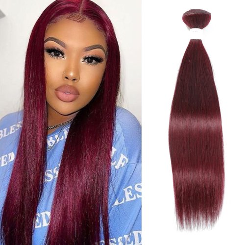 REMY Straight Human Hair Bundles Red Human Hair 99j Burgundy Color 26 Inch Unprocessed Brazilian Virgin Human Hair 1 Bundle Double Weft Extension