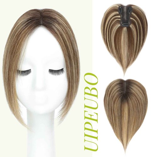 UIPEUBO Hair Toppers for Women Real Human Hair Toppers with Thinning 4.5 * 3 Inch Upgrade Swiss Lace Base Toppers No Bangs for Cover Gray Hair Roots (4T427#)