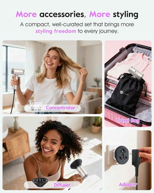 slopehill Travel Dual Voltage Hair Dryer, Ionic Blow Dryer for Women, Compact & Lightweight, High-Speed Fast Drying, Portable Hairdryer, European 110-120V/220-240V