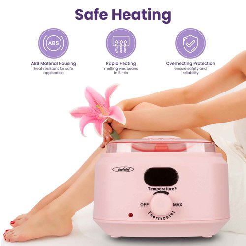 Sunvivi Wax Kit Digital Hair Removal Waxing Kit for Women & Men, Hot Wax Warmer Pot with 5 Bag Hard Wax Beads, Wax Melt Warmer Kit for Full Body, Legs, Face, Bikini,Sensitive skin, Pink