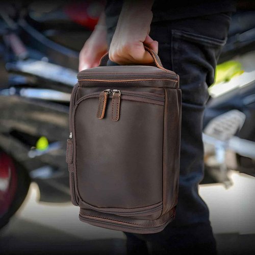Polare Full Grain Leather Toiletry Case Bag Travel Dopp Kit Organizer Hanging Makeup Cosmetic Shaving Kit Wash Case for Men