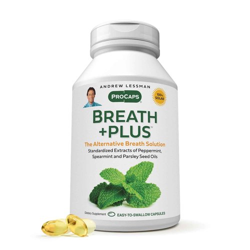 ANDREW LESSMAN Breath Plus 720 Softgels - Natural Breath Freshener, Helps Eliminate Odors from Food, Smoking, Morning Breath from The Inside Out. Peppermint, Spearmint. Easy to Swallow Softgels