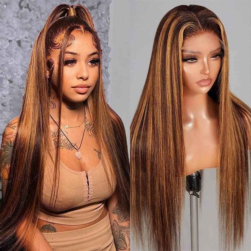Flady Highlight Ombre Blonde Lace Front Wig Human Hair Pre Plucked #4/30 Colored Glueless Wigs Human Hair180 Density Straight HD Lace Frontal Wigs for Black Women