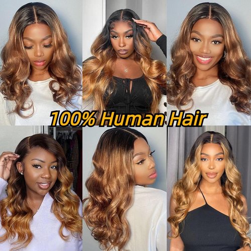 2 Tone Ombre Body Wave Hair 3 Bundles with 4x4 Free Part Lace Closure 100% Unprocessed Brazilian Remy Virgin Hair Body Wave Human Hair Bundles with Closure (14 16 18+12" 4x4 Closure)