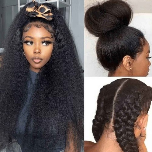 VIVIBABI Wear & Go Glueless Wigs Human Hair Pre Plucked Pre Cut Kinky Straight Glueless Wig for Beginners 6x4 Lace Closure Wigs Human Hair for Black Women 180% Density Natural Color 24Inch