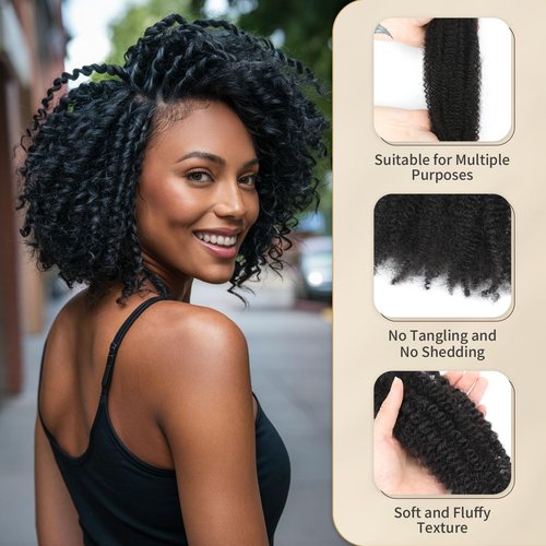 Afro Kinkys Bulk Human Hair for Mini Twist, Braiding, Loc Repair, Kinky Curly Hair, Natural Afro Bulk for Dreadlocks 3 Packs 90 Gram Natural Black Color(1B, 18 Inch）