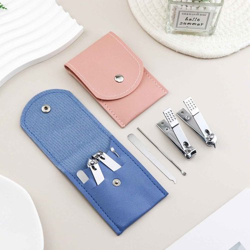 HAIFOTRVA 100 Sets Finger Nail Clipper Set Bulk,4 in 1 Adult Stainless Steel Travel Manicure Kit with Case Individually Wrapped Nail Clippers Bulk for Homeless,Hotel,Charity(2 Colors)