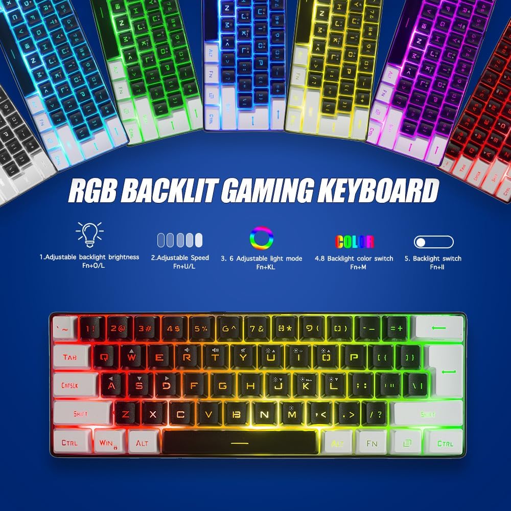 abucow Gaming Keyboard Minimalist Portable Wired Ultra-Compact Mini Imitation 61 Keys RGB Backlit Keyboard (Black)