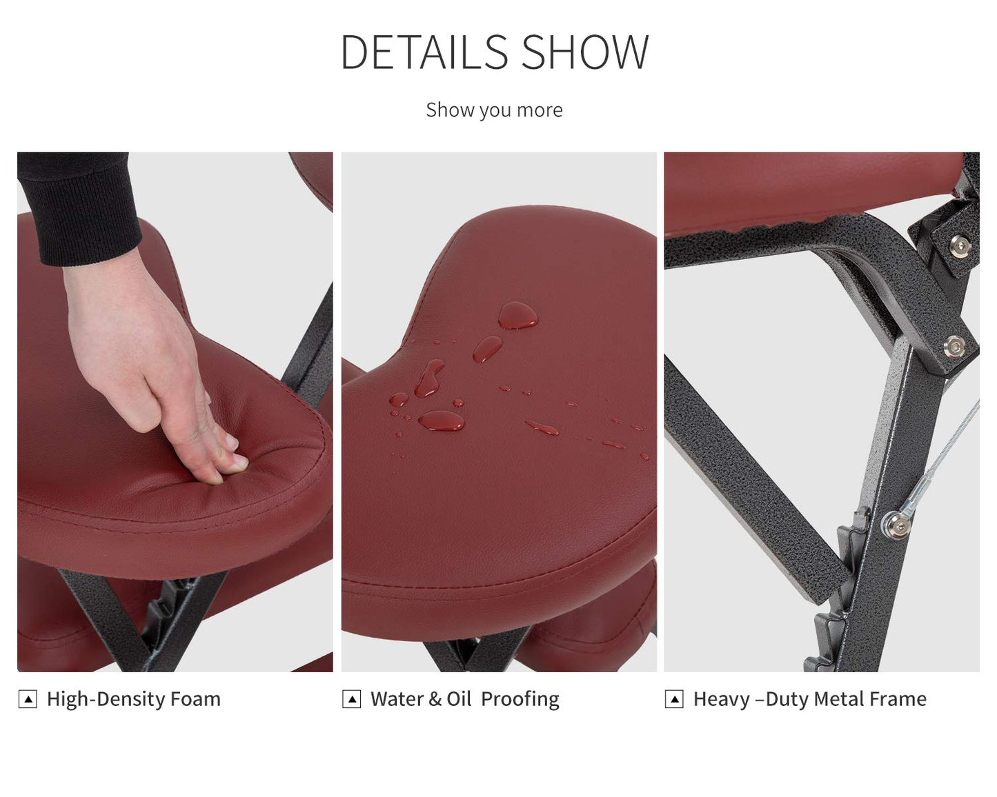 PayLessHere Massage Chair Portable Tattoo Chair Folding Height Adjustable 2 Inch Thick Sponge Light Weight Therapy Chairs Carring Bag Face Cradle Travel Spa Chairs,Burgundy