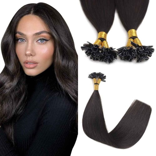 Sindra U Tip Hair Extensions Real Human Hair Color Natural Black 20 Inch 50 Grams 50 Strands/Pack Straight New Generation Keratin Fusion Extensions（Utip#1b-20inch）