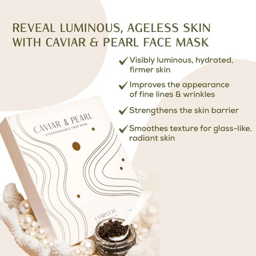 CSM Caviar & Pearl Face Mask – Luminous Hydrated Skin – Reduces Fine Lines & Wrinkles, Brightens Complexion, and Strengthens Skin Barrier – 5 Individually-Wrapped Masks
