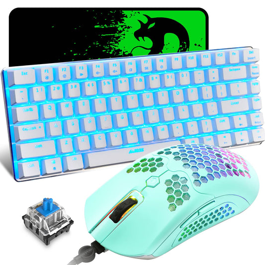 ZIYOU LANG Wired Gaming Keyboard and Mouse Combo,Blue LED Backlit Mechanical Keyboard,12K DPI RGB Ultralight Gaming Mouse,Gaming Mouse Pad for PC Gamer(Macaron Green)