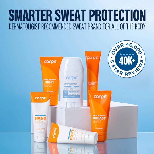 Carpe Sweat Absorbing Hand and Foot Lotion Bundle (3 Hand and 3 Foot Tubes), Stop Sweaty Hands and Sweaty, Smelly Feet, Dermatologist-Recommended
