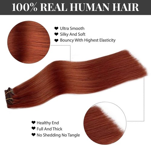 Belaved Clip in Hair Extensions 20 Inch 5PCS 70g Auburn in Real Human Hair Extensions Seamless Invisible Straight for Women Red #135